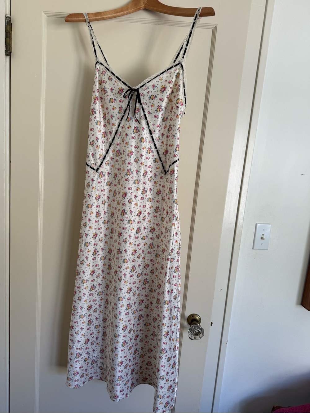 Free People Floral Lace-Trim Slip Dress - White with Pink Floral